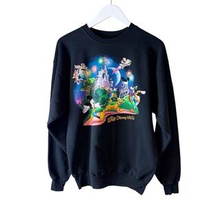 Vintage Walt Disney World Fleece Sweatshirt Adult Sz M Black Crew Neck‎ Pullover